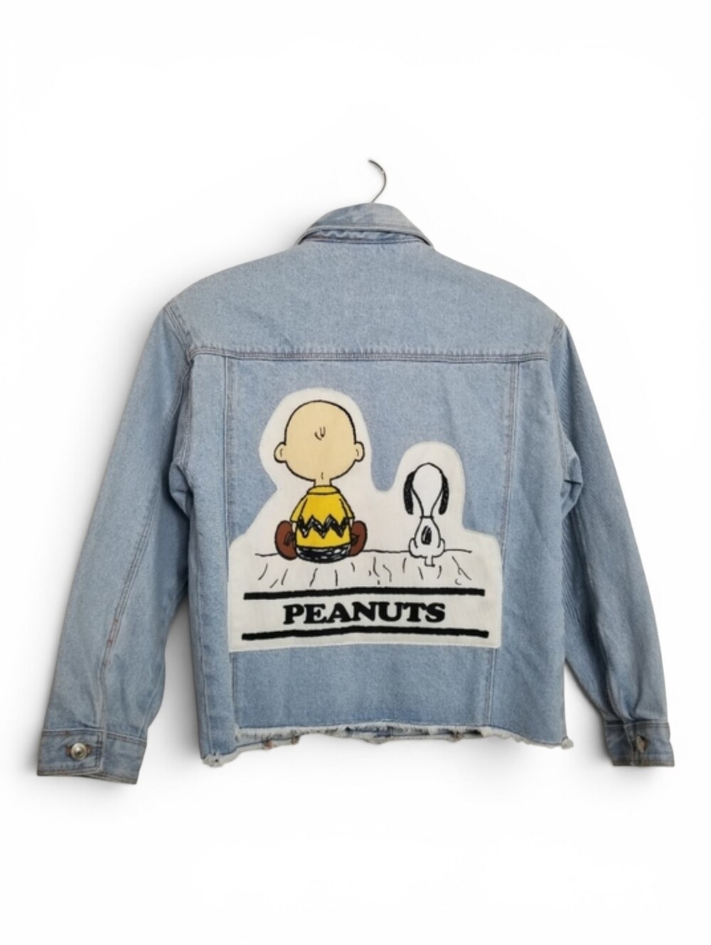 Zara Kids x Peanuts Denim Jacket 11-12 Snoopy Charlie Brown Raw Hem